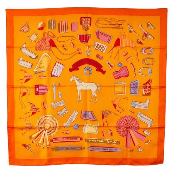HERMES Authentic Orange Silk Scarf - Picture 1 of 6
